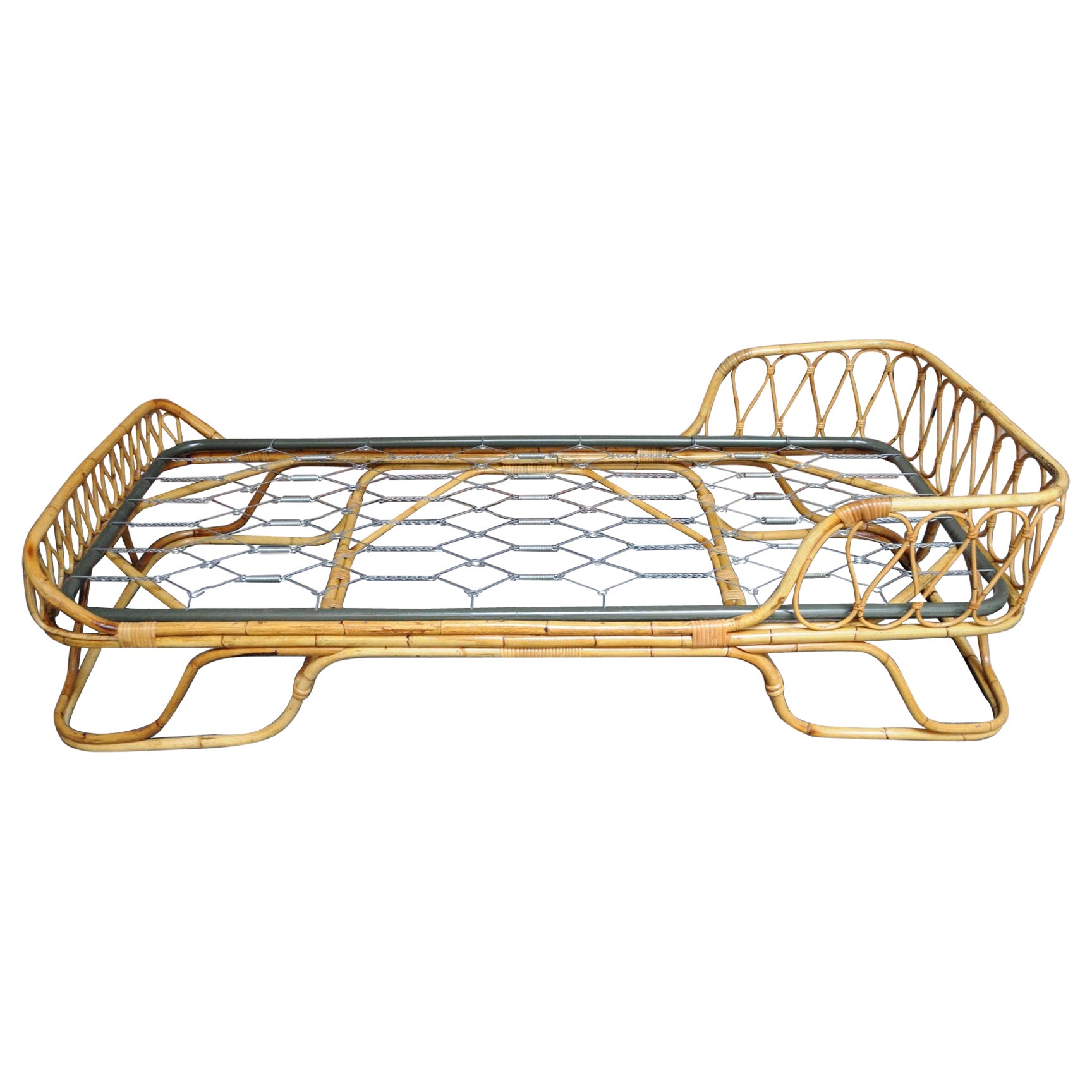 Italienisches modernistisches Schlitten-Tagesbett aus Rattan und Bambus nach Tito Agnoli für Bonacina