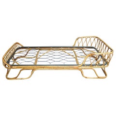 Italian Modernist Rattan and Bamboo Sleigh Daybed after Tito Agnoli for Bonacina