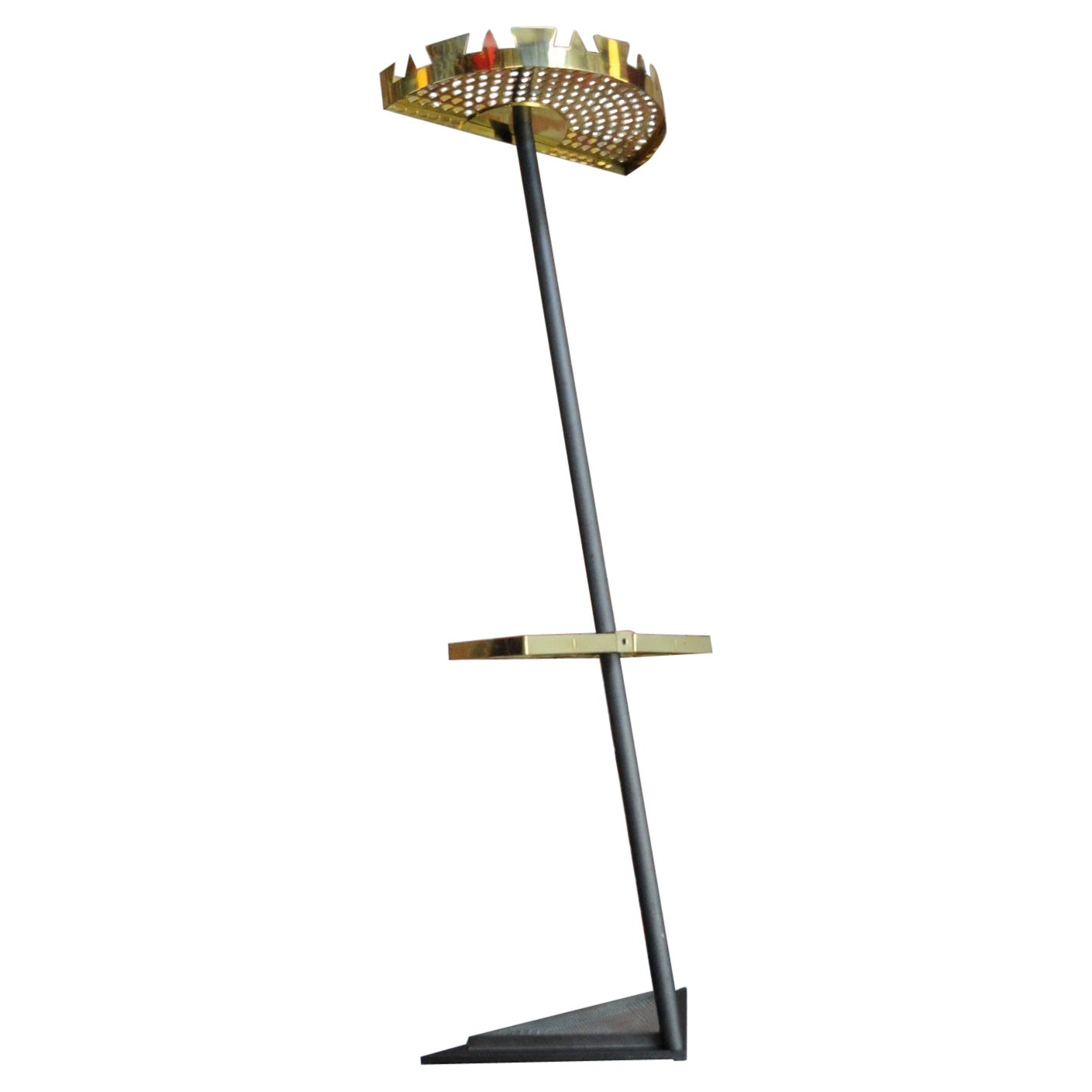 Vintage Italian Angled Coat Rack with Umbrella Stand in Painted Steel and Brass For Sale