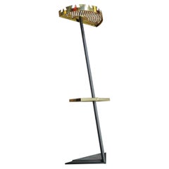 Italienischer Winkelgarderobenständer mit Umbrella Stand aus lackiertem Stahl und Messing