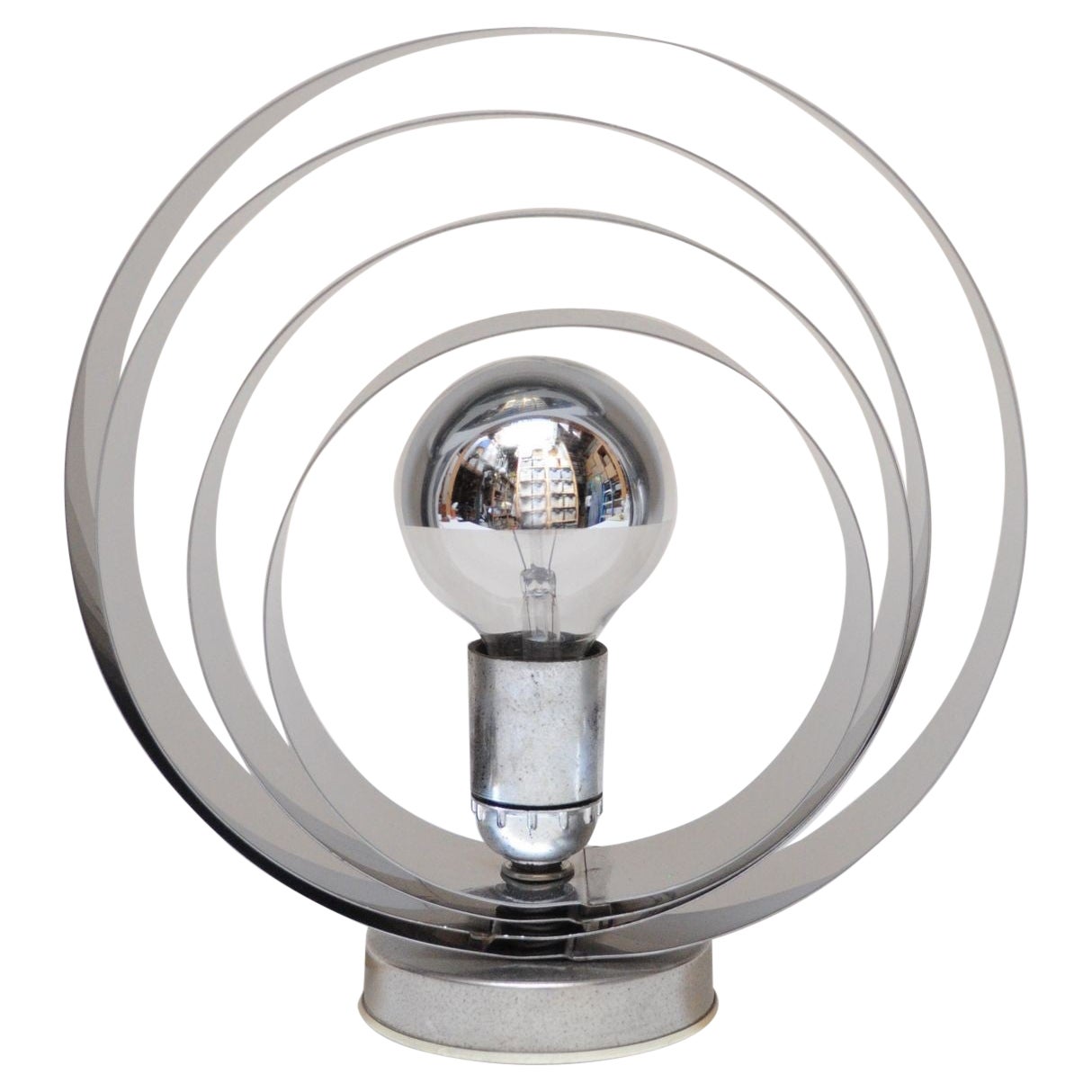 Lampe de table ou applique murale italienne vintage en chrome avec cercle concentrique armillaire
