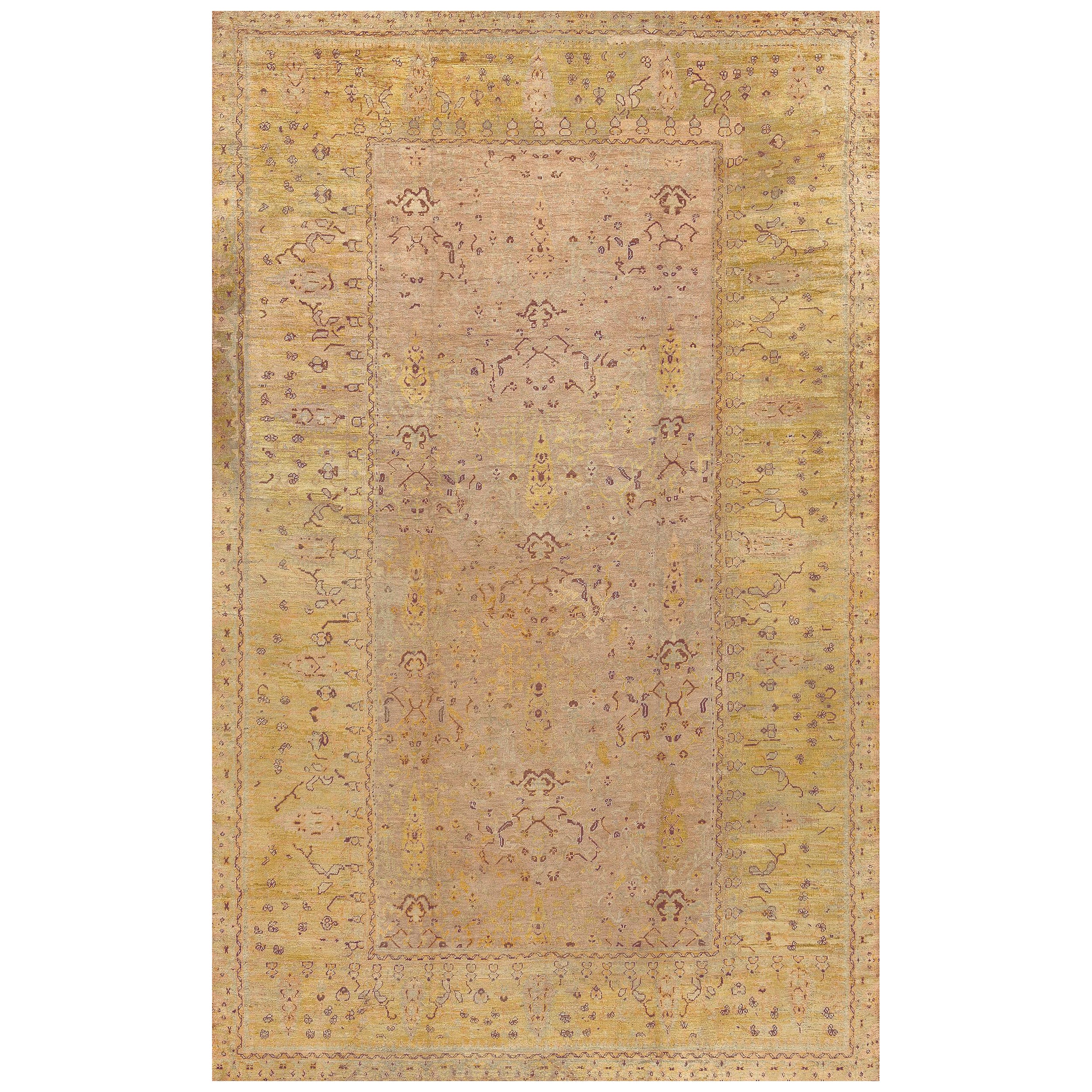 Antique Wool Hand-Woven Floral Anatolian Oushak Rug 10'6"x17'5"