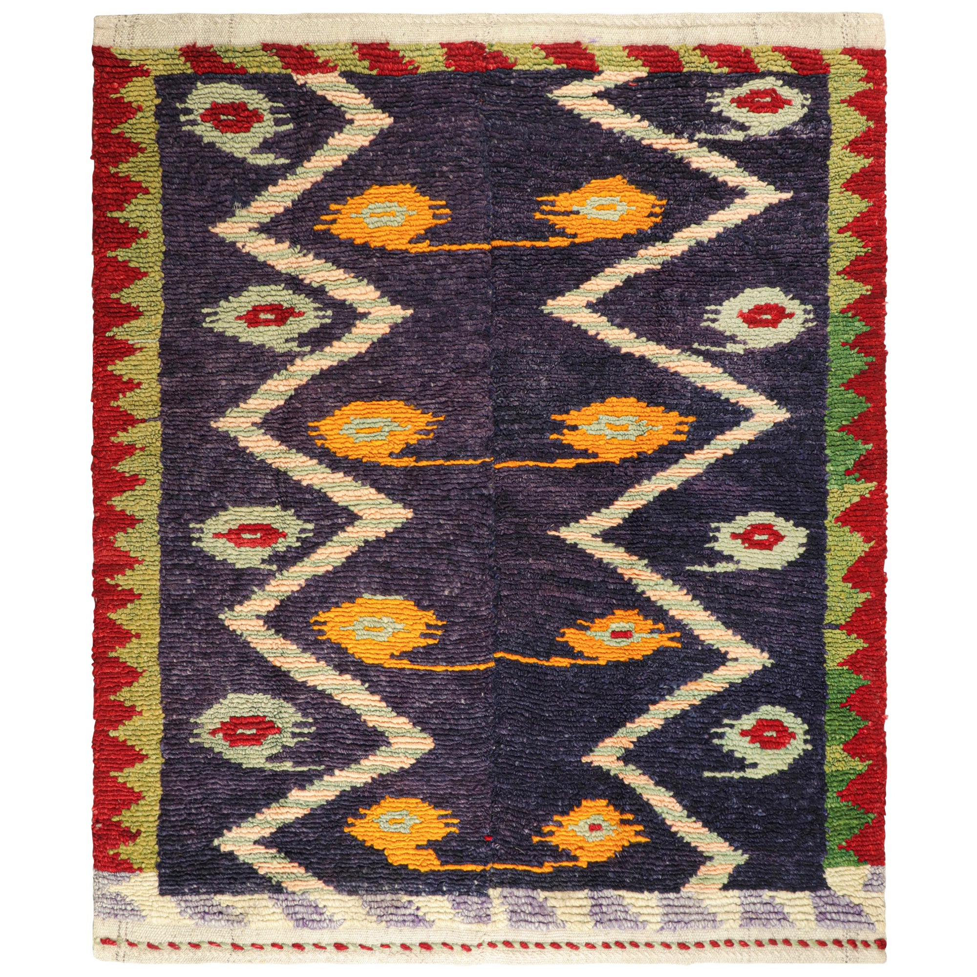 Vintage Tulu Rug in Indigo Blue with Colorful Chevron Patterns from Rug & Kilim