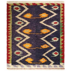 Vintage Tulu Rug in Indigo Blue with Colorful Chevron Patterns from Rug & Kilim