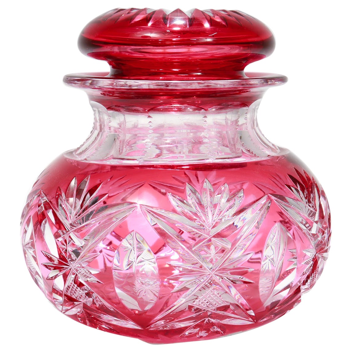 Brilliant Cut Cranberry Cut to Clear Glass Jar attributed to Val St. Lambert