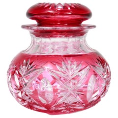 Brilliant Cut Cranberry Cut to Clear Glass Jar attributed to Val St. Lambert