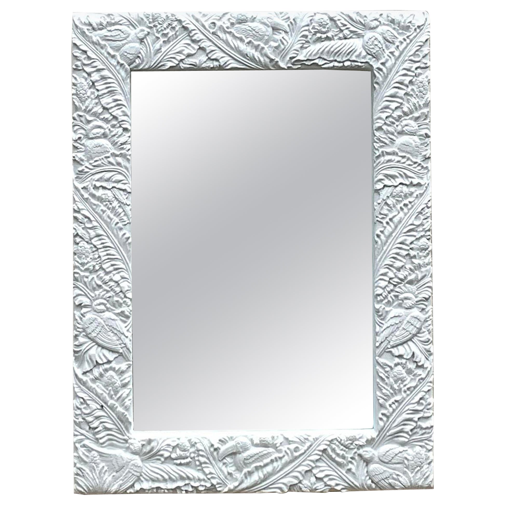 Vieux miroir à frise en plâtre tropical côtier en vente