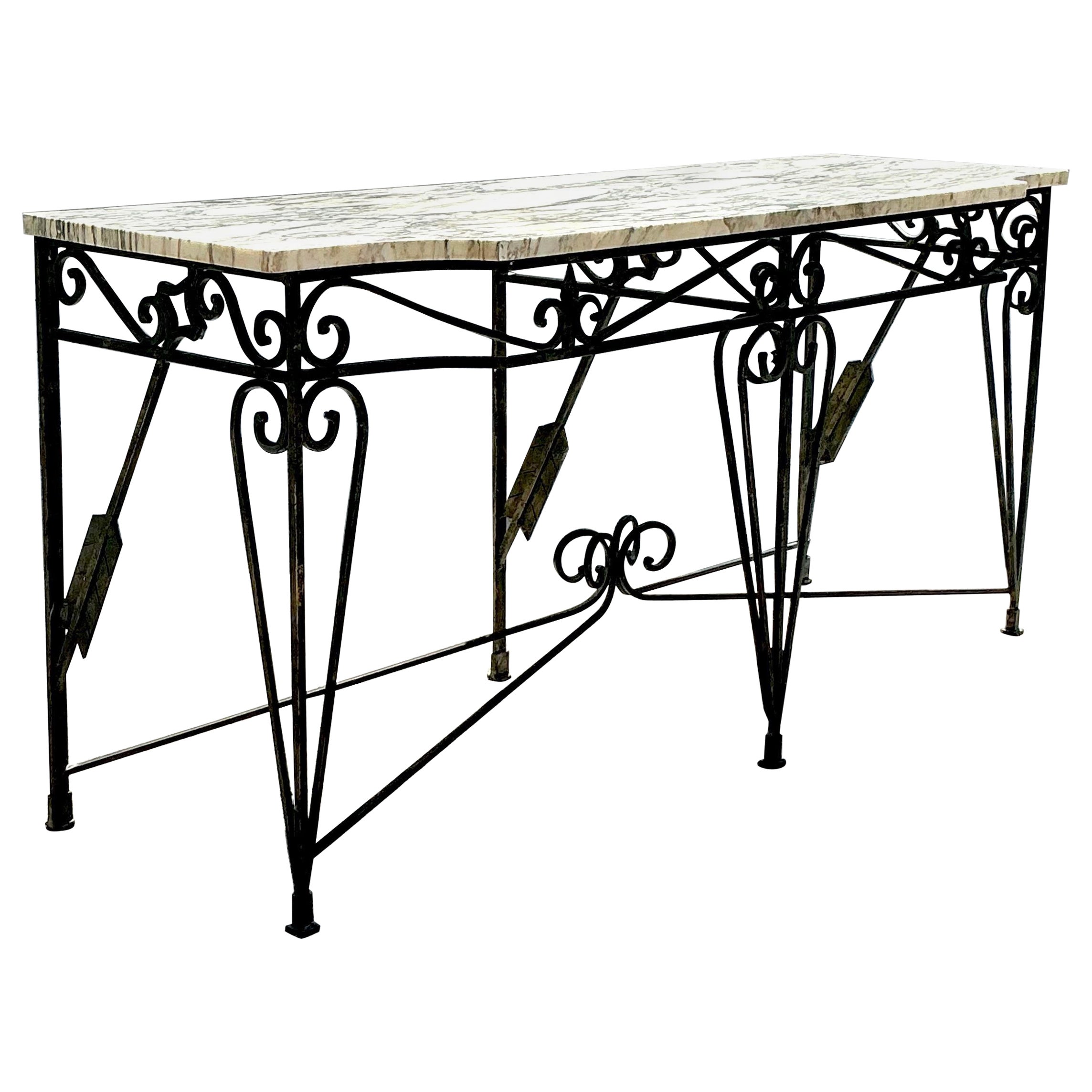 Vintage Regency Monumental Schmiedeeisen und Marmor Arrow Konsolentisch