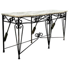 Vintage Regency Monumental Schmiedeeisen und Marmor Arrow Konsolentisch