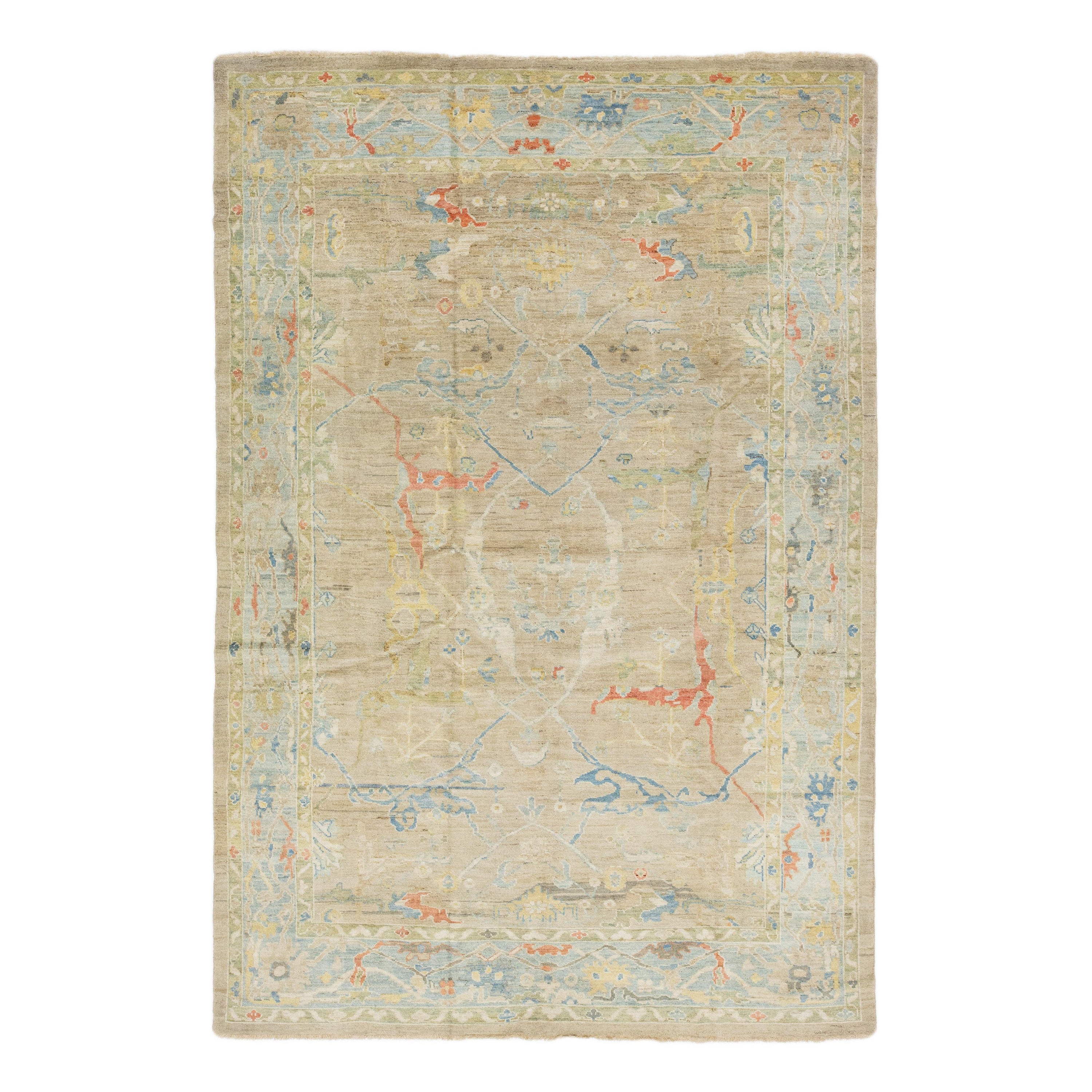 Apadana's Contemporary Designed Sultanabad Wool Rug Handmade In Light Brown