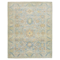 Handmade Apadana's Contemporary Sultanabad Blue Wool Rug With Floral Design