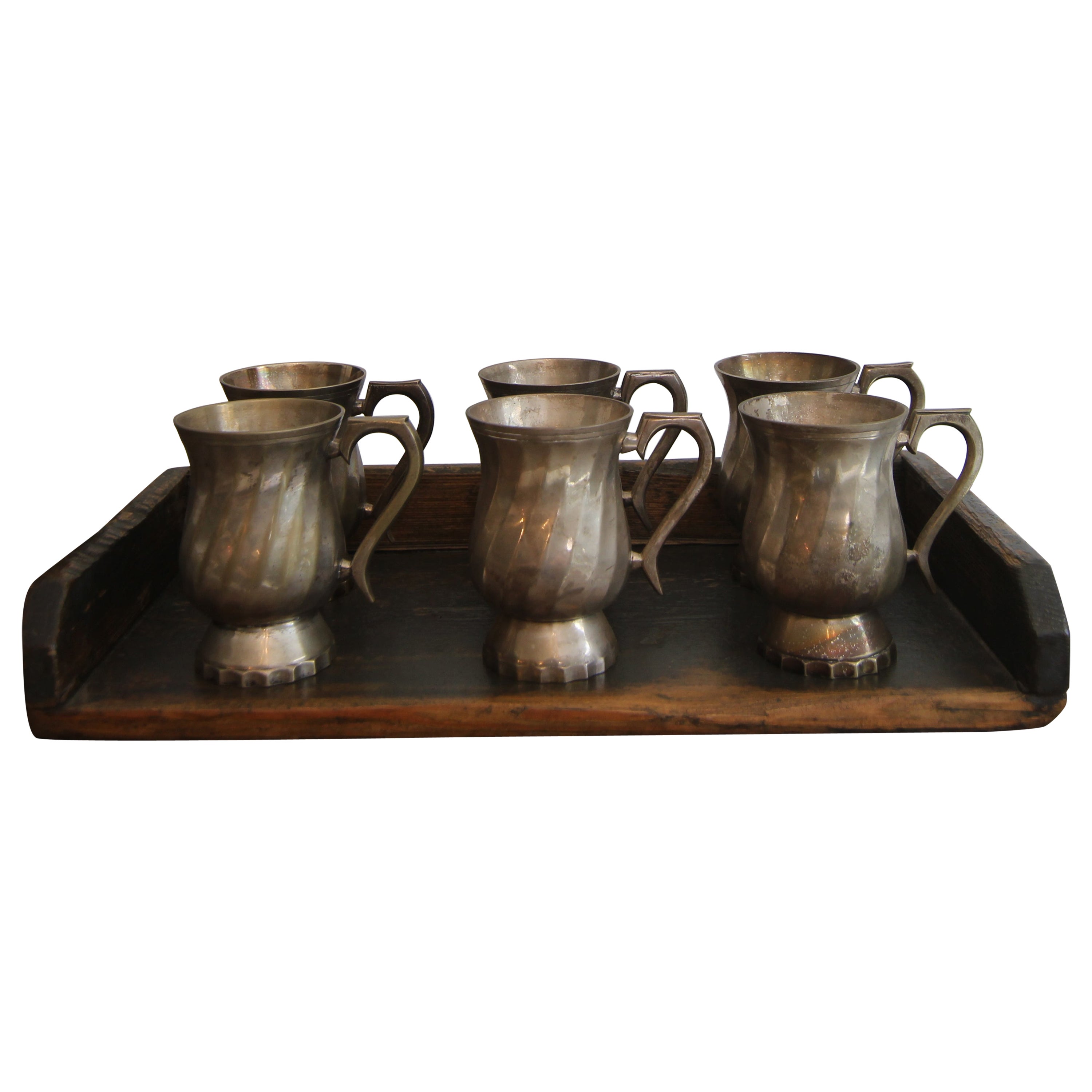 Versilberte Messingbecher des frühen 20. Jahrhunderts, 6er-Set