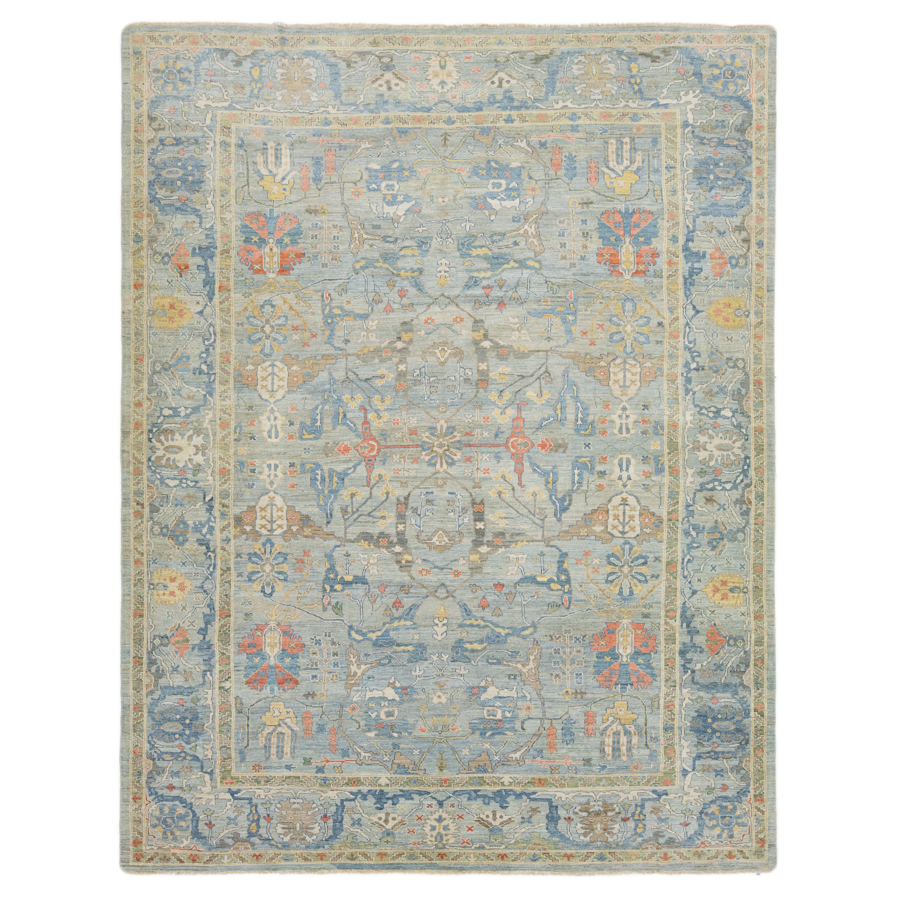 Apadana's Contemporary Sultanabad Wool Rug Handmade In Blue With Allover Pattern