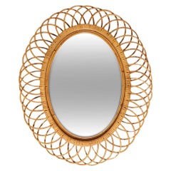 Italian Franco Albini Style Rattan Mirror