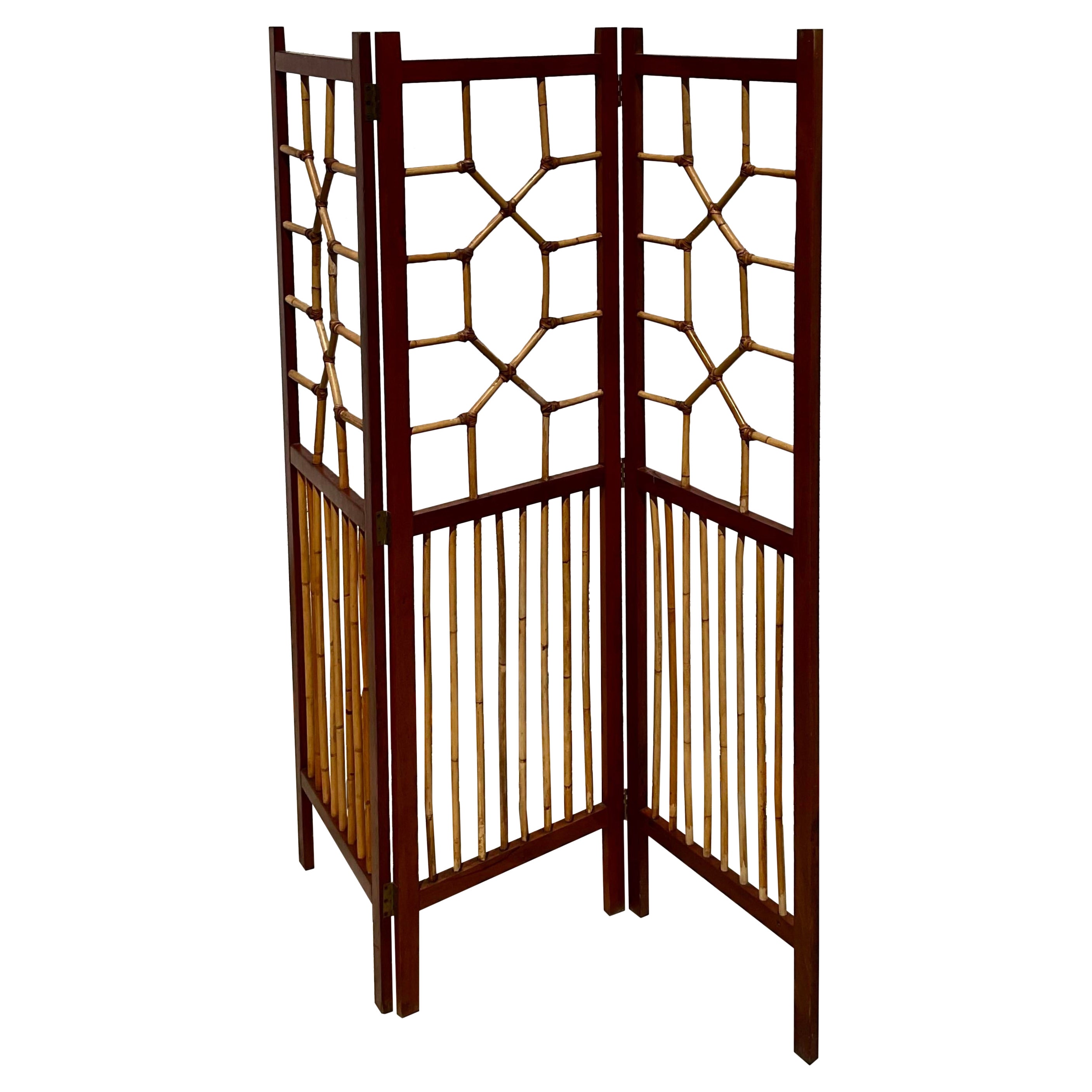 Vintage Coastal Rattan Folding Screen
