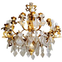 Antique Important French Louis XV Style Chandelier, Gilt Bronze and Crystal, 1870s