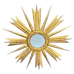 Vintage Mid-Size Italian Gold-Leaf Starburst Sunburst Wall Mirror