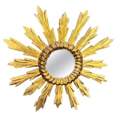 Vintage Italian Gold-Leaf Wood Starburst Sunburst Wall Mirror
