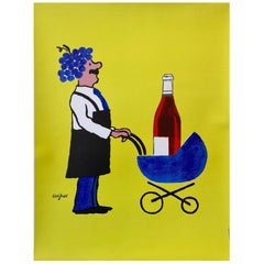 Póster original de época sobre el vino francés de Savignac "Buvons Ici Le Vin Nouveau" (Buvamos aquí el vino nuevo)