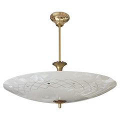 Murano Opalescent Glass Brass Chandelier Attributed to Luigi Brusotti, 1940s