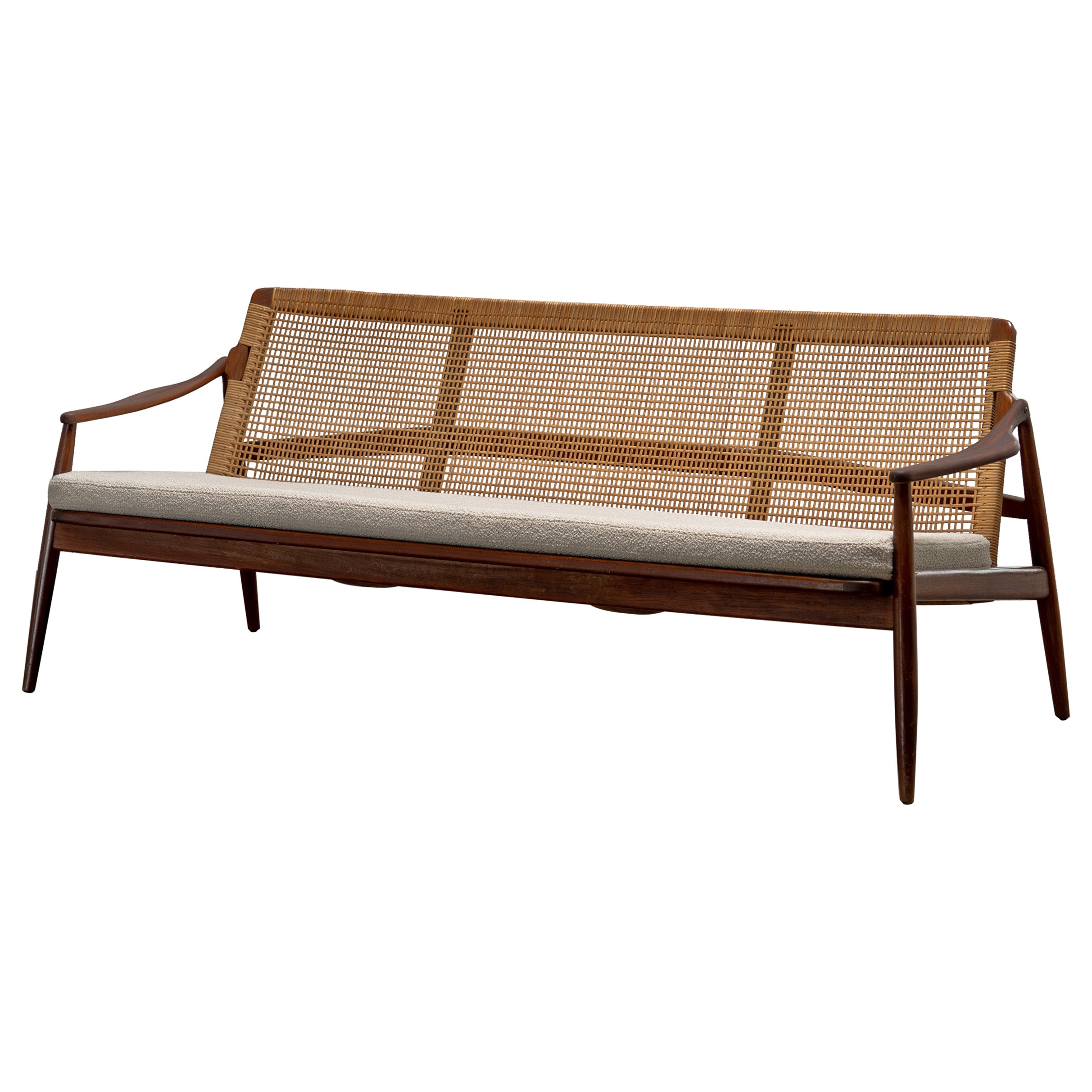 Divano moderno del Mid Century di Hartmut Lohmeyer per Wilkhahn, Teak e Cane, anni '50