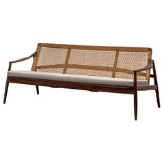 Mid Century Modern Sofa by Hartmut Lohmeyer for Wilkhahn, Teak and Cane, 1950s