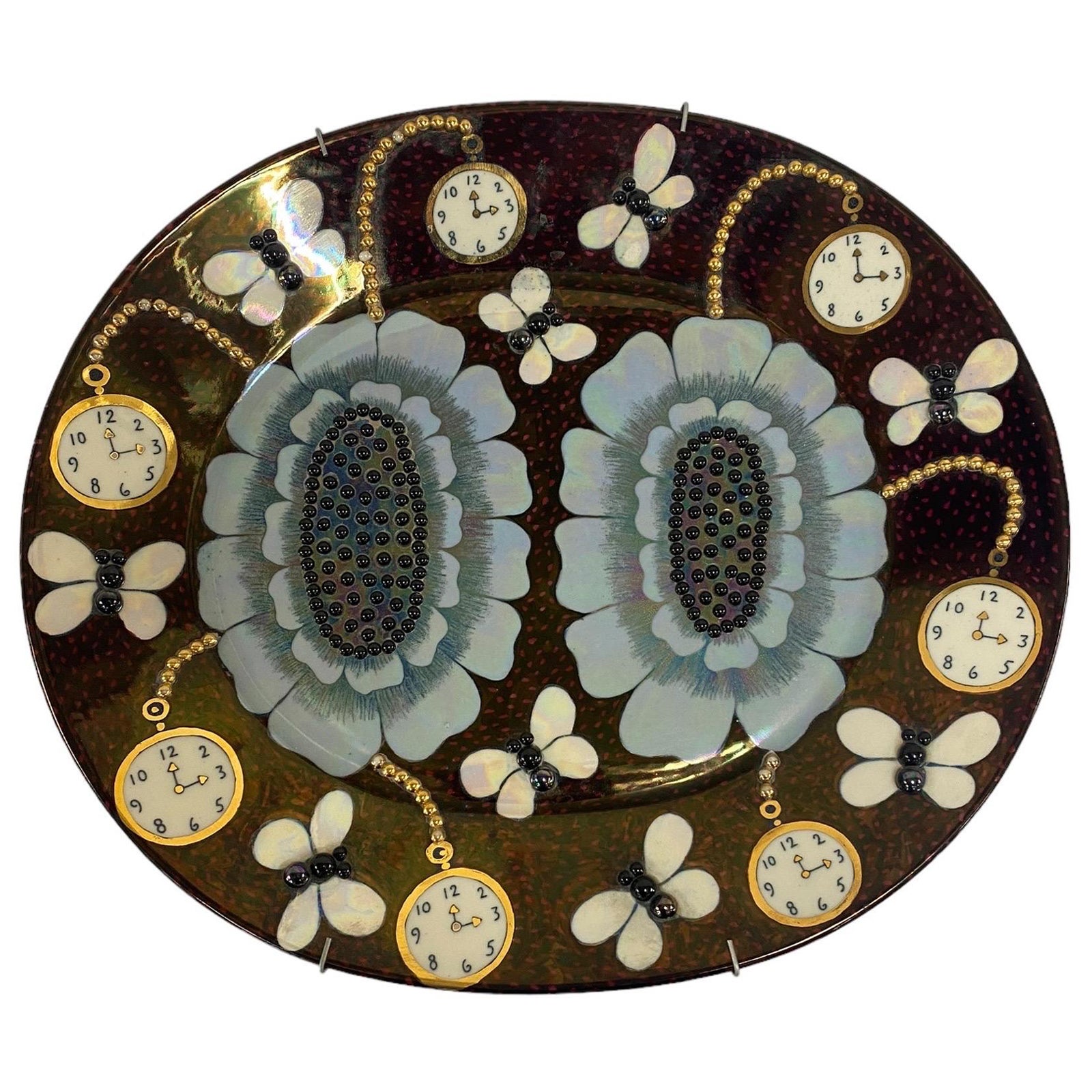 Birger Kaipiainen "Duetto" Decorative Dish in Black & Gold Beads, Arabia 1980s For Sale