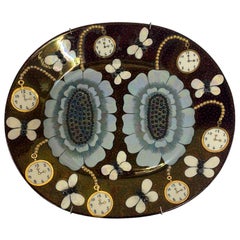 Dekorative Birger Kaipiainen „Duetto“ Schale in Schwarz und Gold mit Perlen, Arabia 1980er Jahre