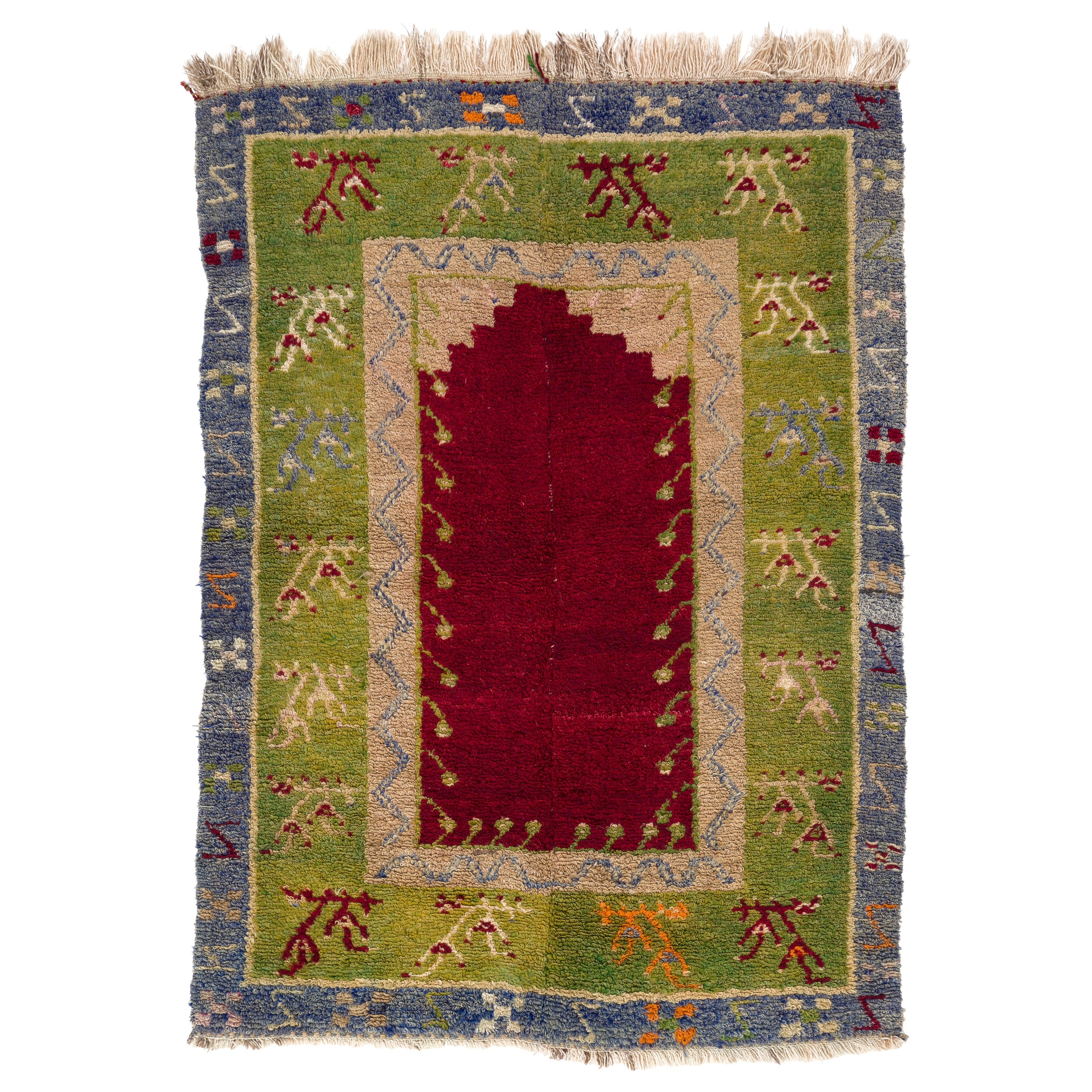 3.8x5.2 Ft Vintage Handmade Unique Turkish Tulu Rug with Niche Design, 100% Wool