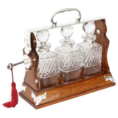 Antique Betjemann’s Oak Three Cut Crystal Decanter Tantalus 19th Century