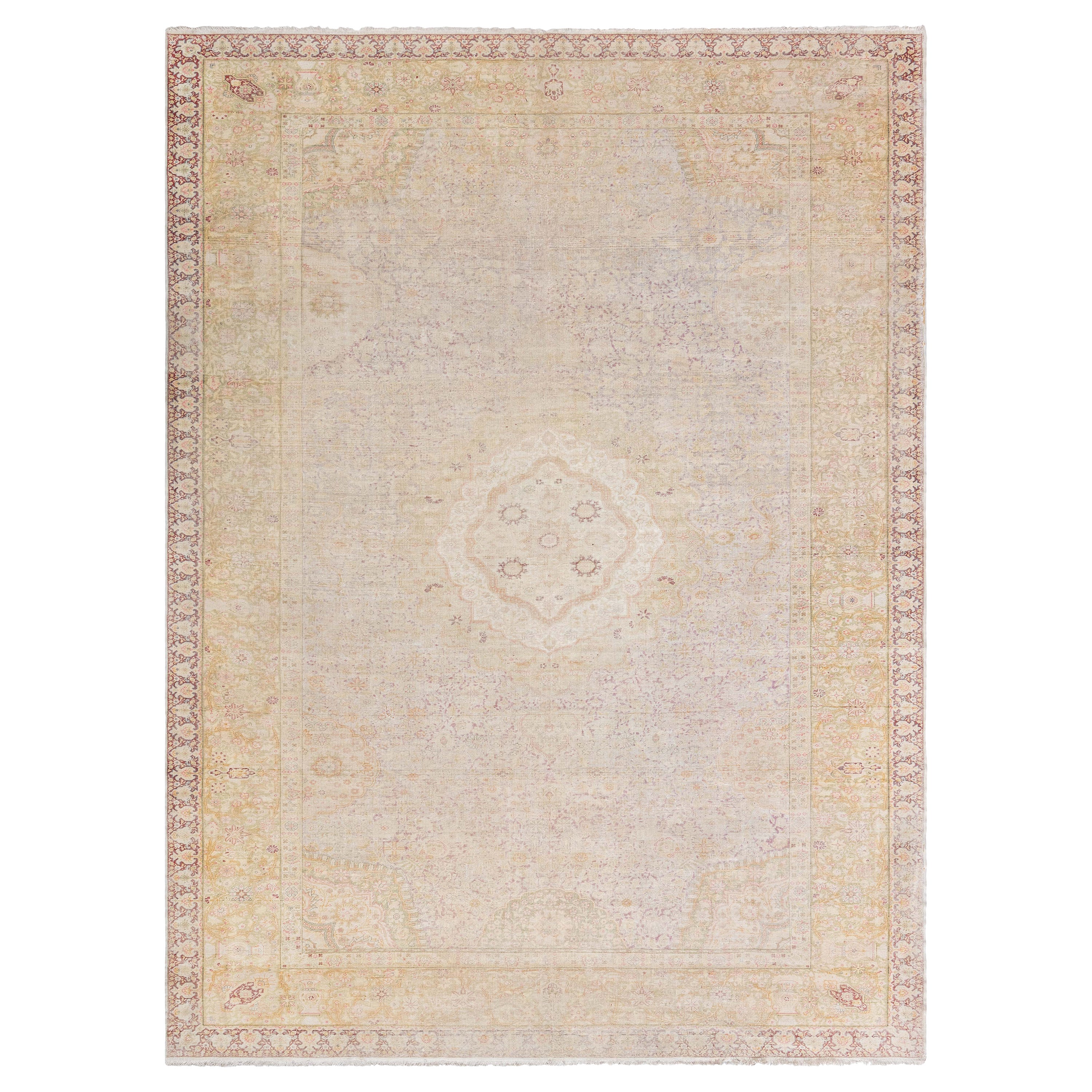 Doris Leslie Blau Vintage Silk Turkish Botanic Beige Carpet For Sale