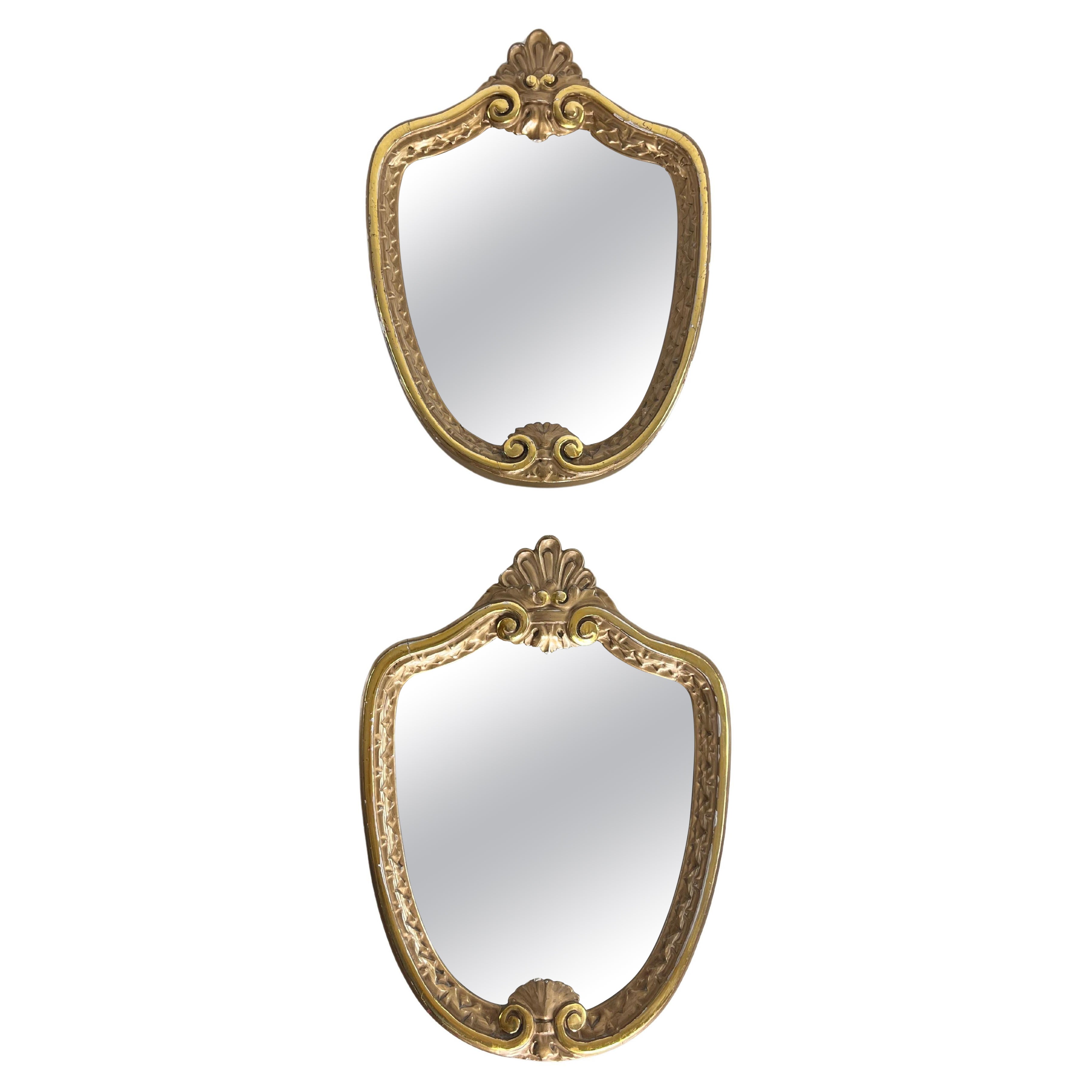 Juego de 2 espejos de pared pequeños de mediados de siglo de 1960