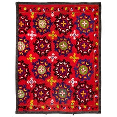 6x7,5 Ft Vintage bestickte Vintage-Bettbezug aus Seide, roter Wandbezug, traditioneller Überwurf