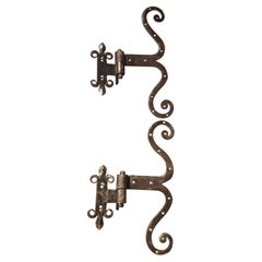 Pair of French Wrought Iron Fleur De Lys Door Hinges, Early 20th C.