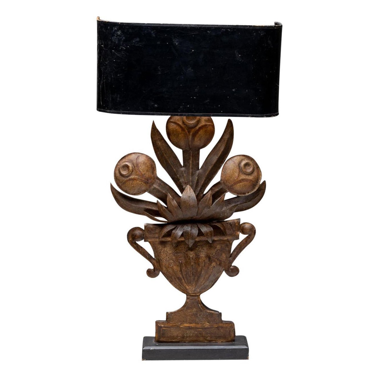 20th Century Italian Industrial Style Tin Table Lamp, Vintage Flower Décor Light