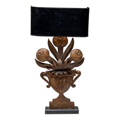 20th Century Italian Industrial Style Tin Table Lamp, Vintage Flower Décor Light
