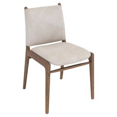 Dining Chairs in Walnut Finish with Beige Performance Fabric, Cappio Line, Pair