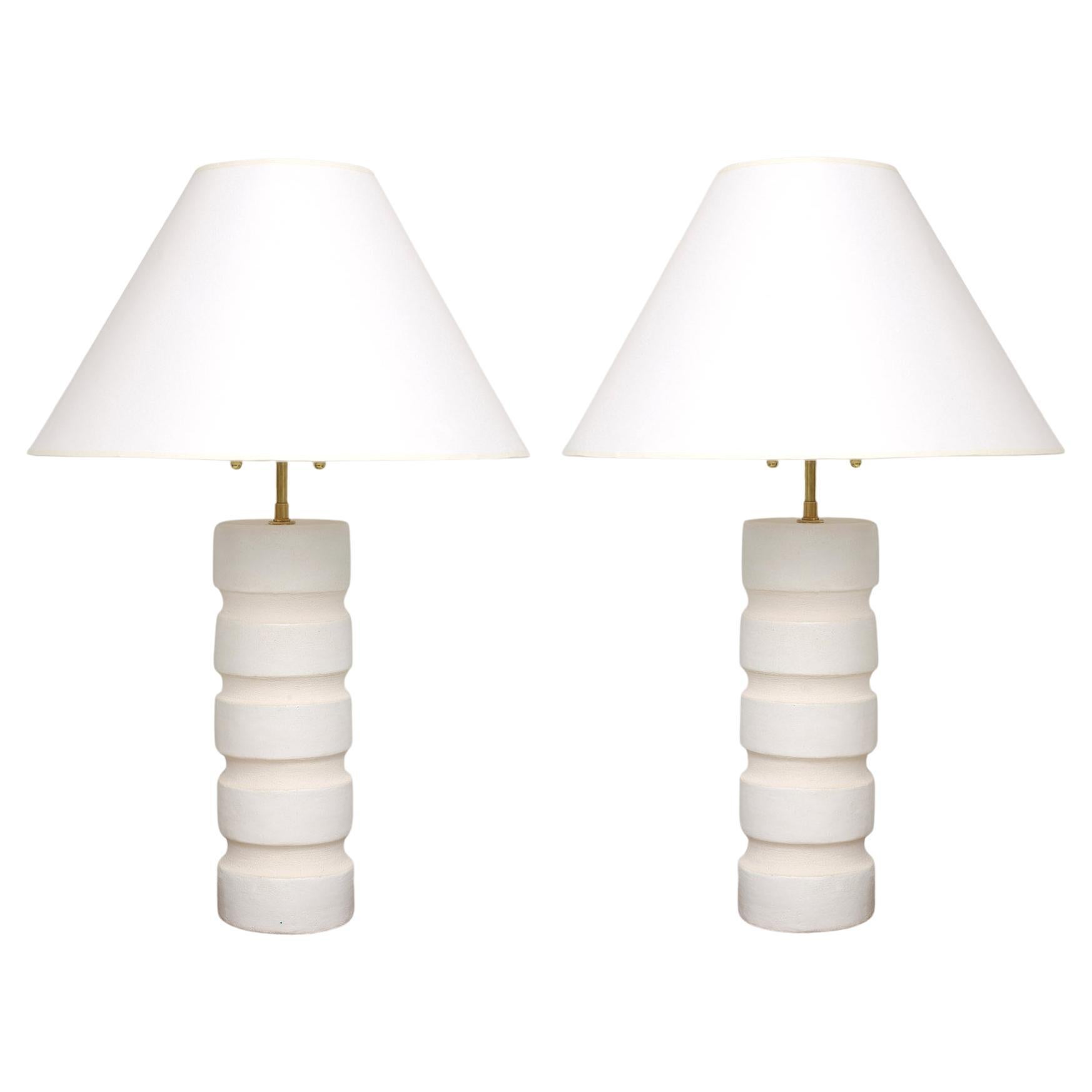 Bespoke Pair of French Cylindrical Ceramic Lamps For Sale
