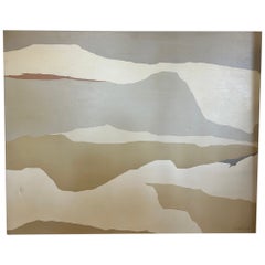 Large Scale 1981 Neutral Abstract Landscape Painting by Sinai Waxman NYC Paris