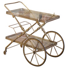 Mid-Century French Bagues Style Two-Tier Brass Bar Cart on Wheels