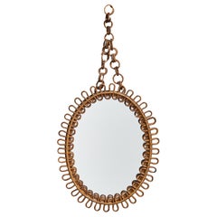 Italian Designer, Wall Mirror, Bamboo, Rattan, Italy, 1950s