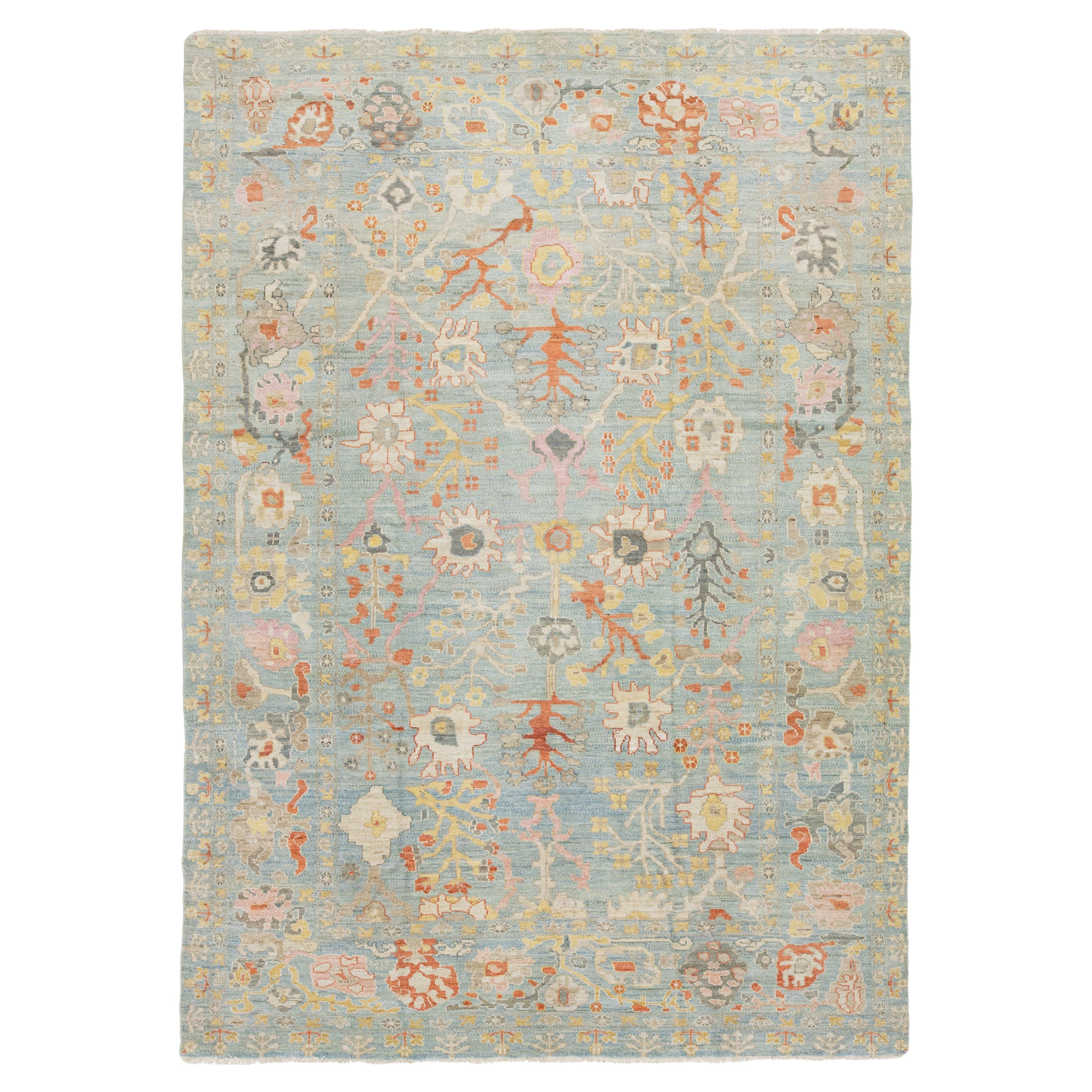 Apadana's Contemporary Designed Sultanabad Wool Rug Handmade In Light Blue