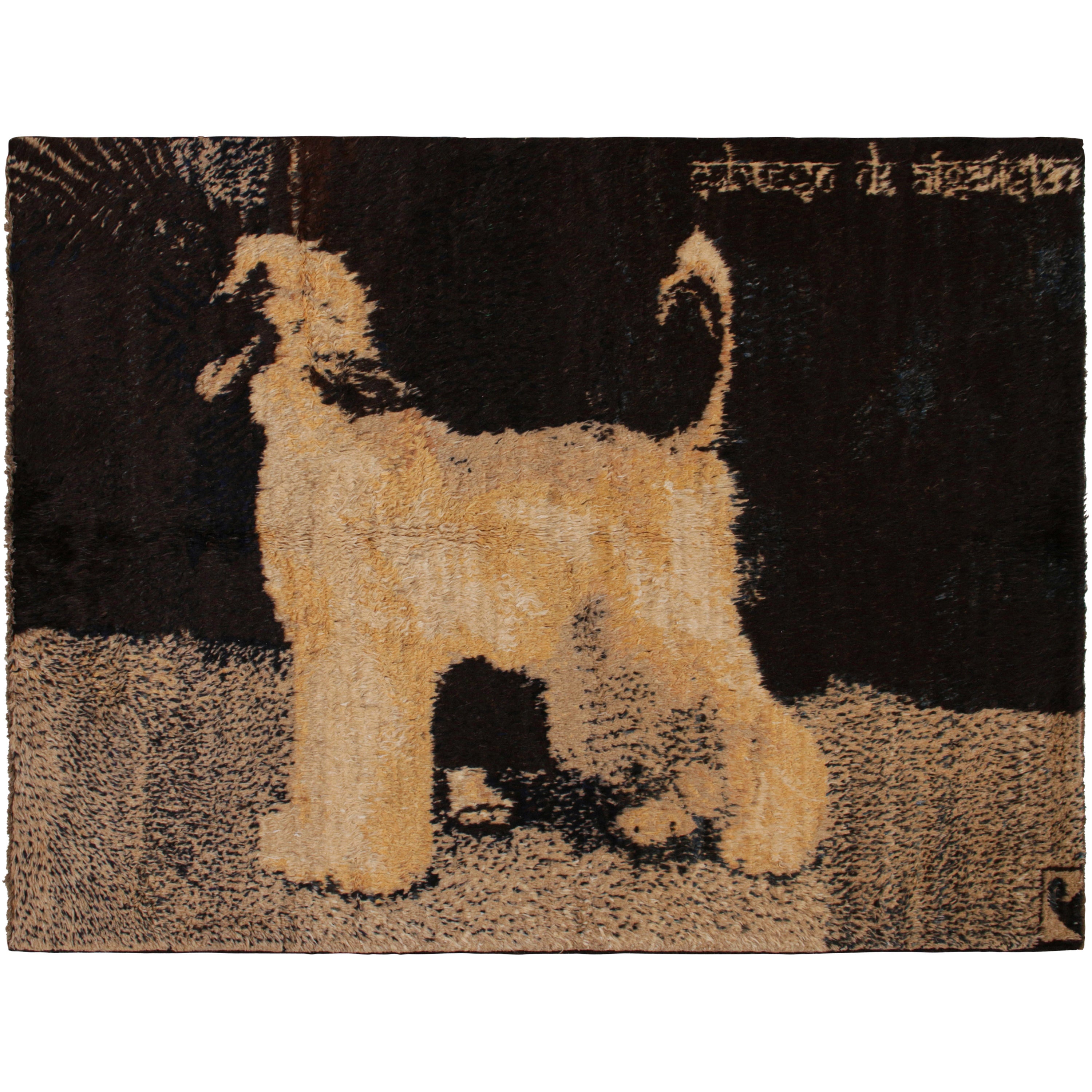 Rug & Kilim’s Modern rug in Gold, Brown & Black Pictorial Pattern