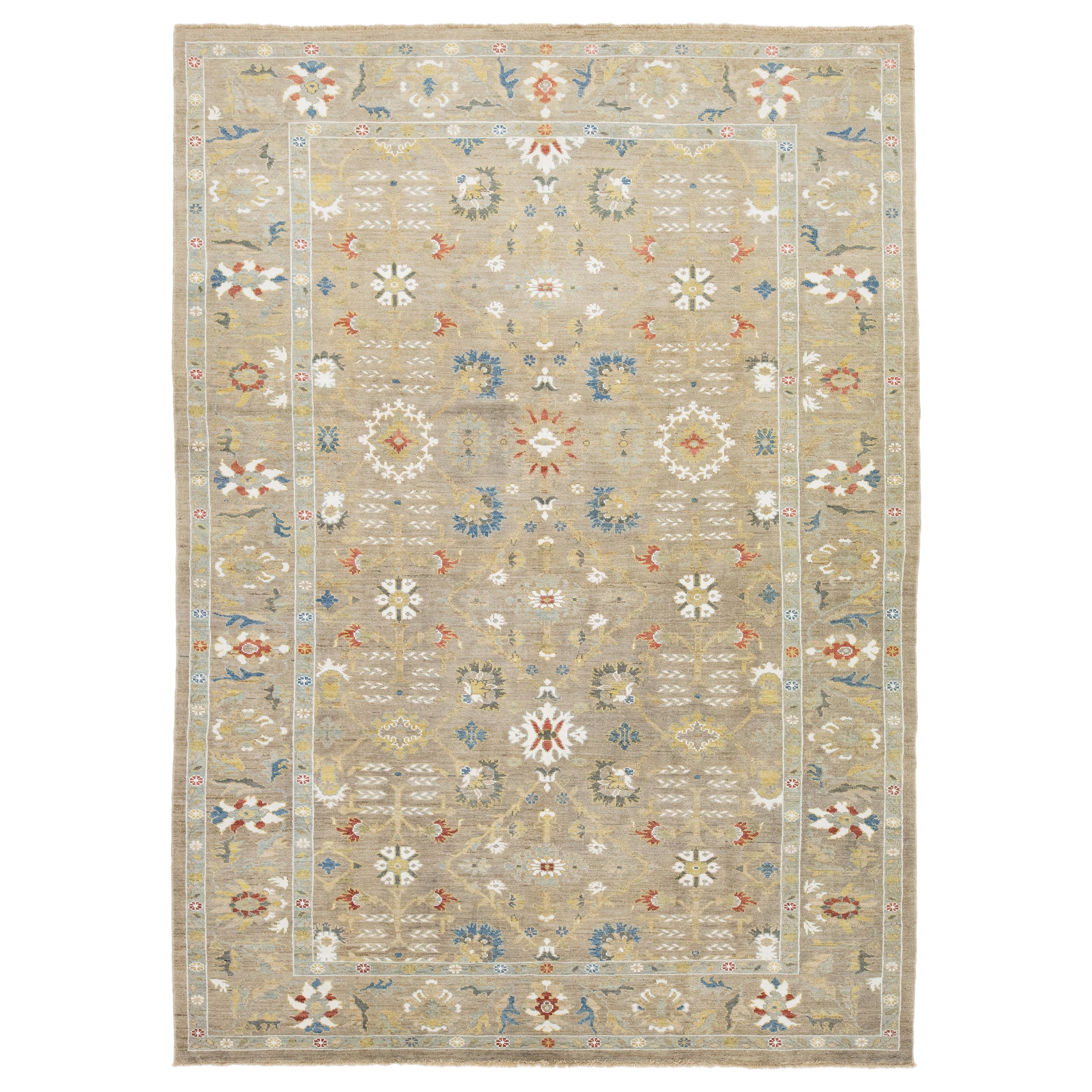 Apadana's Allover Modern Sultanabad Wool Rug Handmade In Beige