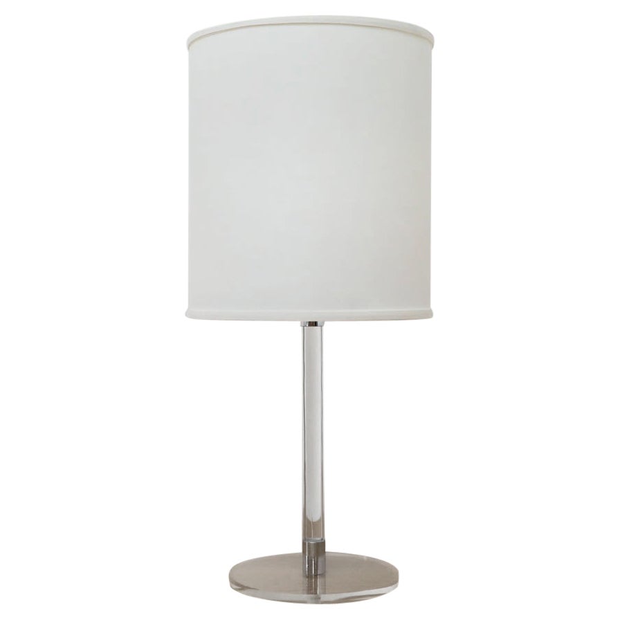 Verner Panton Inspired Lamp  with Lucite and Chrome Base and New Linen Shade For Sale