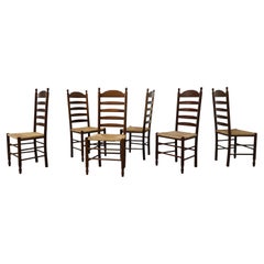 Quaker Style Tall Ladder Back Dining Chairs with Hand-Woven Rush Seats