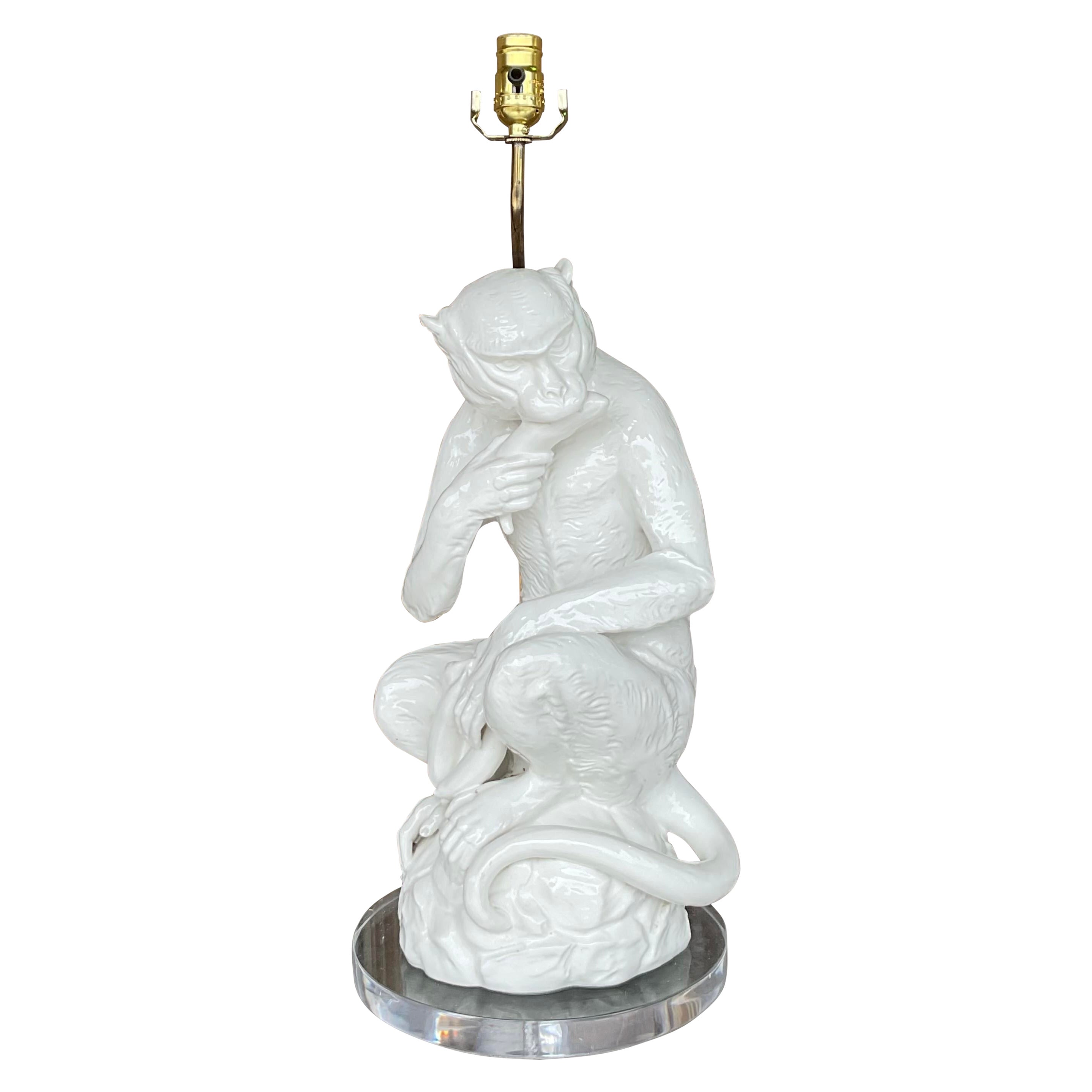 Lampada a scimmia in ceramica smaltata vintage Regency