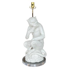 Vintage Regency Glazed Ceramic Monkey Lamp
