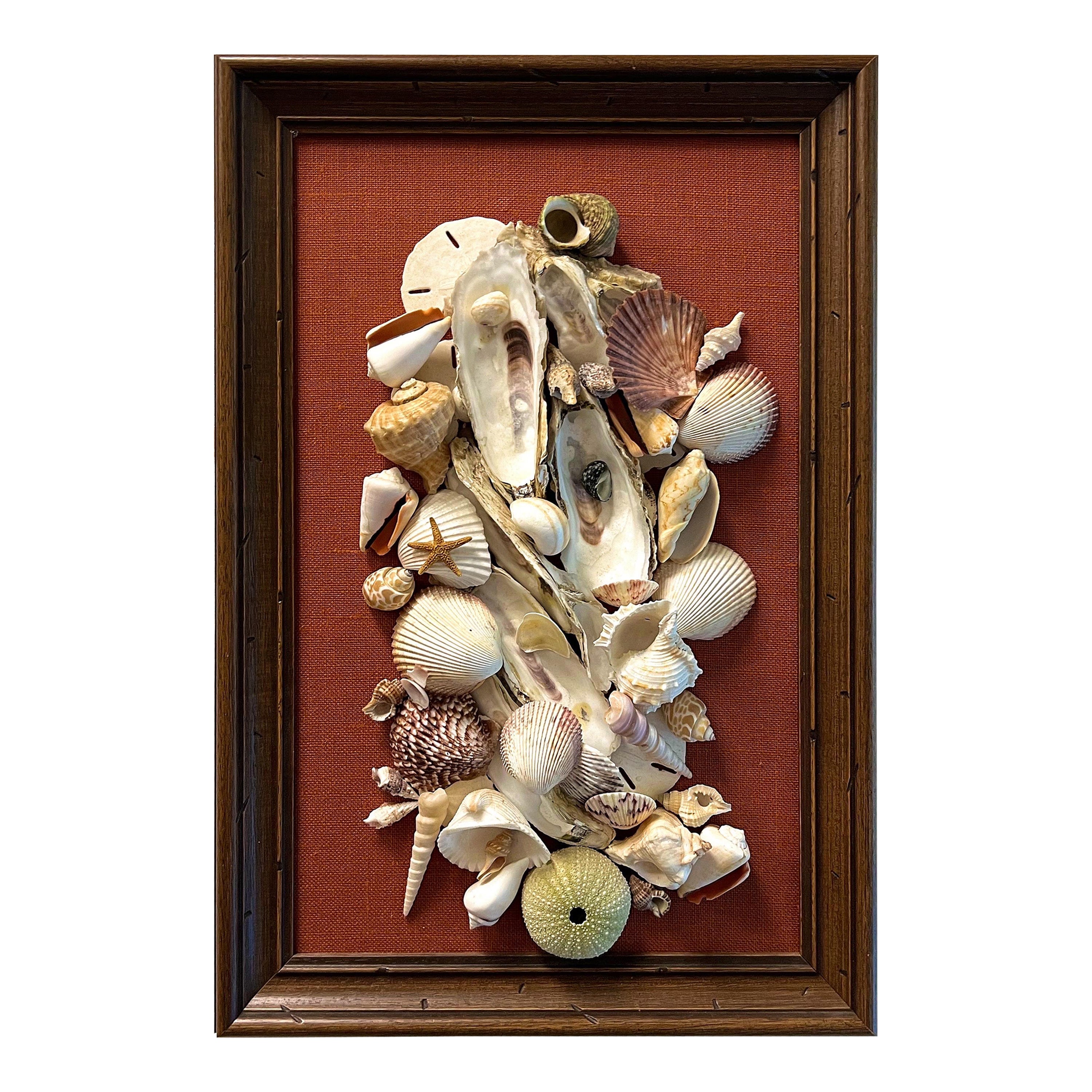 Vintage Original Framed Seashell Art Collage on Canvas