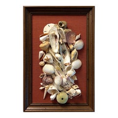 Vintage Original Framed Seashell Art Collage on Canvas